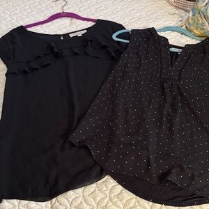 LOFT Black Ruffle and Polka Dot Blouses bundle of 2 Sleeveless Tops Sz Med